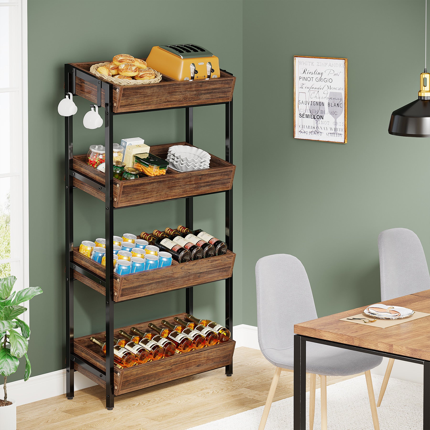 Wood Fruit Vegetable Storage Basket Stand